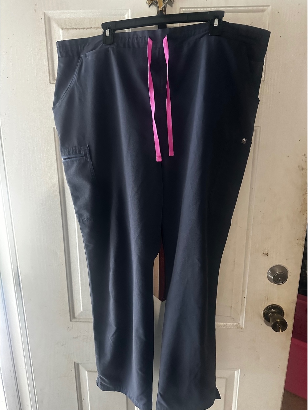 FIGS gray Scrub Pants with Pink Drawstring